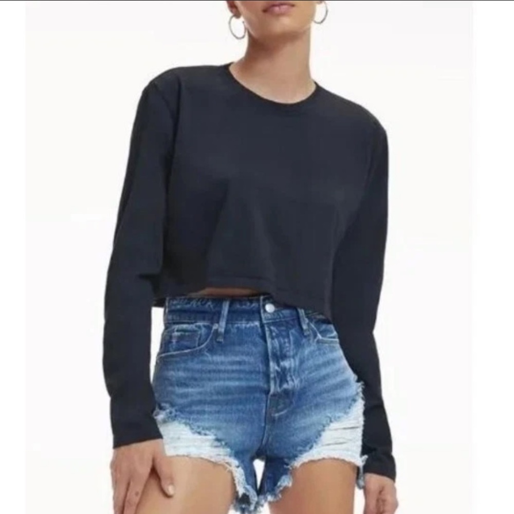 NWT Good American black size 2 long sleeve crop top